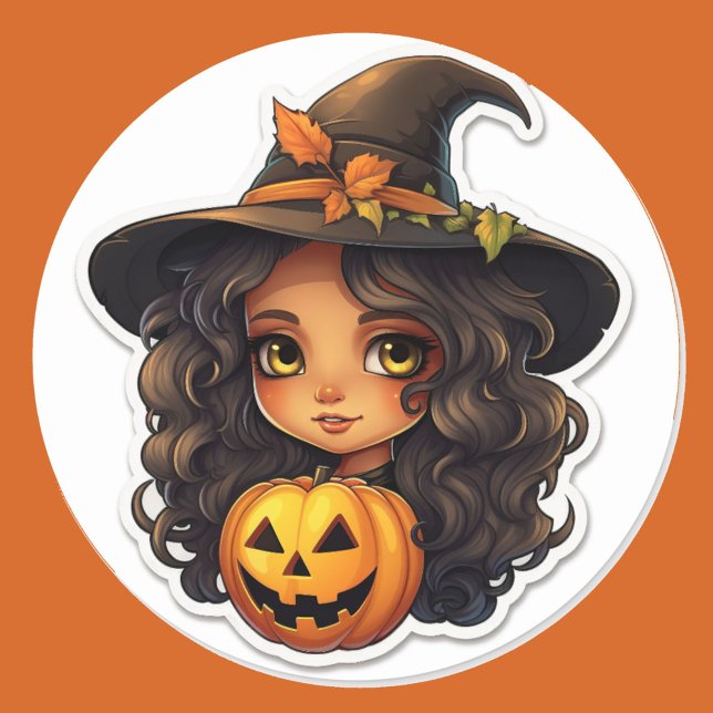 Pegatina Redonda Halloween de brujas y calabazas (Subido por el creador)