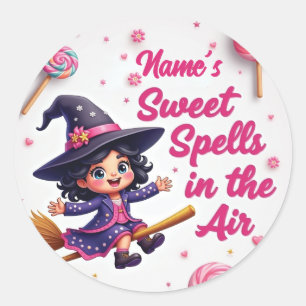 Pegatina Redonda Halloween de Brujas y Candy Sky