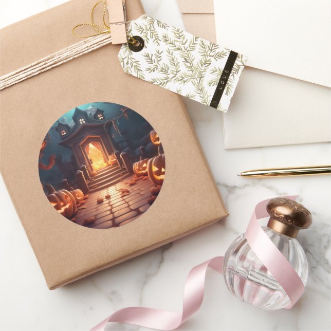 Pegatina Redonda Halloween de calabaza brillante (Regalar)