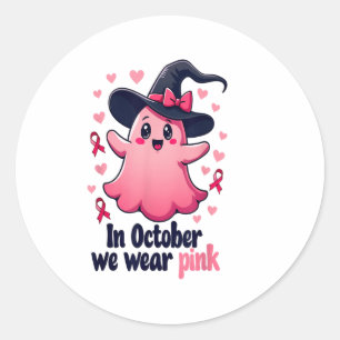 Pegatina Redonda Halloween De Concienciación Sobre El Cáncer De Mam