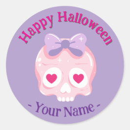 Pegatina Redonda Halloween de cráneo púrpura rosa pastel personaliz