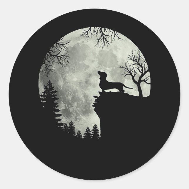 Pegatina Redonda Halloween De Dachshund Y Moon (Anverso)