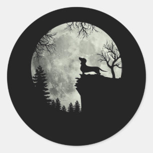 Pegatina Redonda Halloween De Dachshund Y Moon
