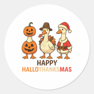 Pegatina Redonda Halloween De Duck Y Feliz Hallothan Feliz Navidad