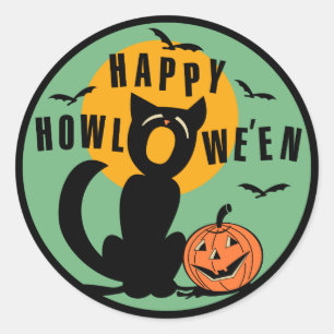 Pegatina Redonda Halloween de época - Gato negro feliz de Hallowee