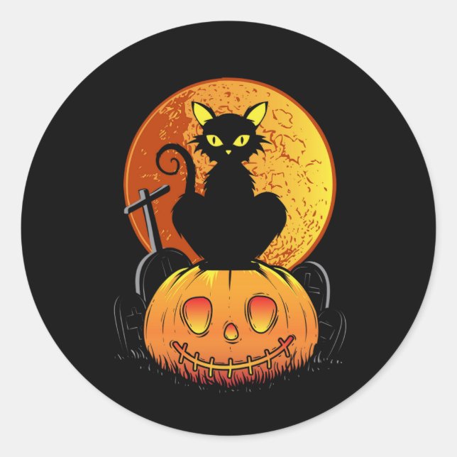 Pegatina Redonda halloween de gato negro (Anverso)