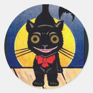 Pegatina Redonda Halloween de gato negro vintage de KRW