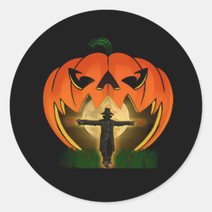 Pegatina Redonda Halloween de Jack o Lantern y Scarecrow