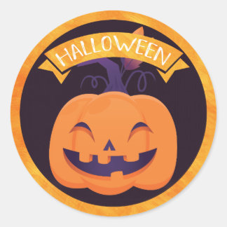 Pegatina Redonda Halloween de Jack O'Lantern sonriente