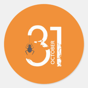 Pegatina Redonda Halloween de la araña negra del 31 de octubre