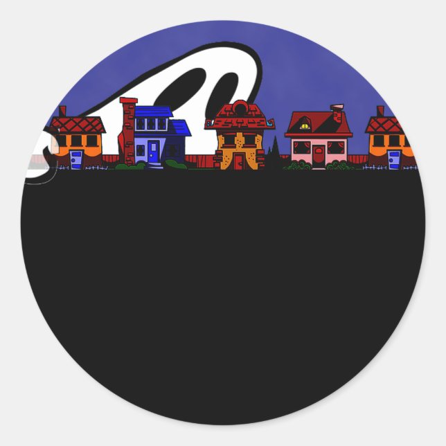 Pegatina Redonda Halloween de la Avenida Ghost (Anverso)