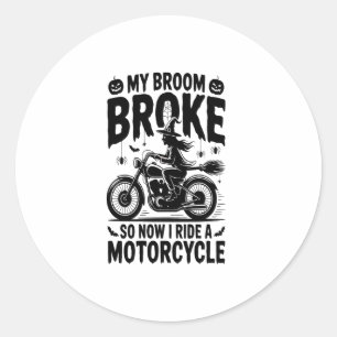 Pegatina Redonda Halloween de la motocicleta Witch Riding