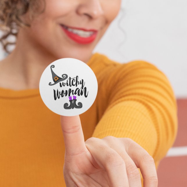 Pegatina Redonda Halloween de la mujer de la brujería caprichosa (Subido por el creador)
