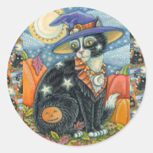 PEGATINA REDONDA HALLOWEEN DE LA TESTIGO Y RATÓN DEL CÁMARA DE CÓDI