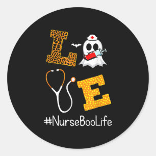 Pegatina Redonda Halloween de Love Nurse Life Leopard and Boo Sheet