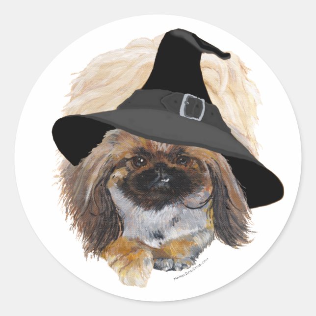 Pegatina Redonda Halloween de Pekingese (Anverso)