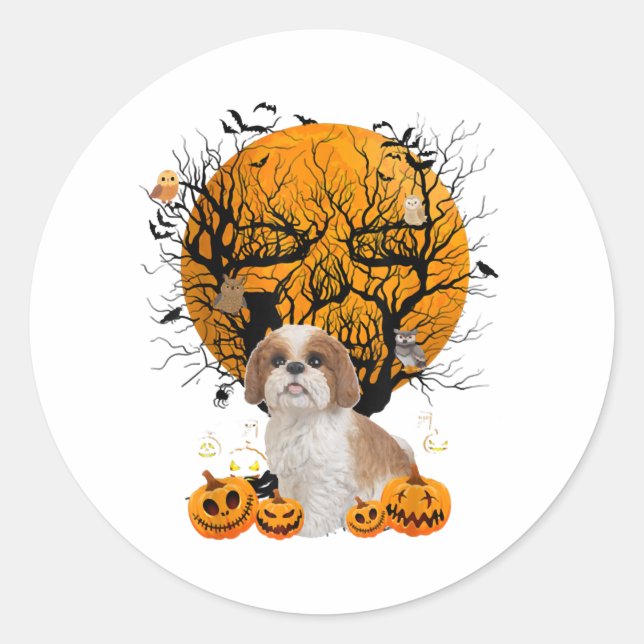 Pegatina Redonda Halloween de perros (Anverso)