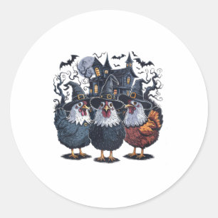 Pegatina Redonda Halloween de pollo divertido con fantasía