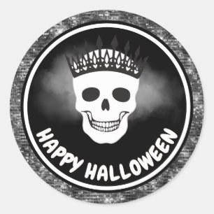 Pegatina Redonda Halloween de Reina blanca y Purpurina negro