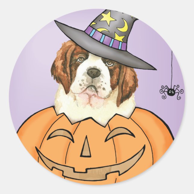 Pegatina Redonda Halloween de St. Bernard (Anverso)