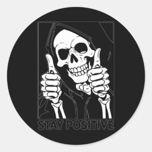 Pegatina Redonda Halloween de Stay Positive Skeleton Grim Reaper