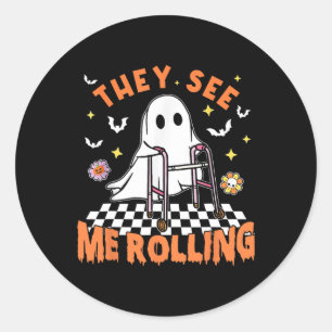Pegatina Redonda Halloween de Terapia Física Me Ven Rolling Spo