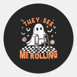Pegatina Redonda Halloween de Terapia Física Me Ven Rolling Spo