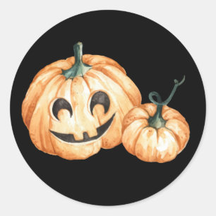 Pegatina Redonda Halloween de Whimsical Pimpkins Watercoloración