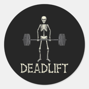 Pegatina Redonda Halloween Deadlift Skeleton Gym Workout Me