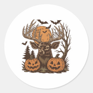 Pegatina Redonda Halloween Deer Spooky Forest Buck Huning