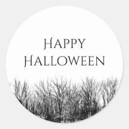 Pegatina Redonda Halloween del bosque gótico blanco negro