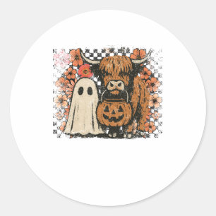 Pegatina Redonda Halloween del fantasma de las vacas en el altiplan