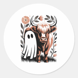 Pegatina Redonda Halloween del fantasma de las vacas rurales rusas