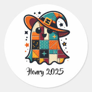Pegatina Redonda Halloween del fantasma personalizado del patchwork
