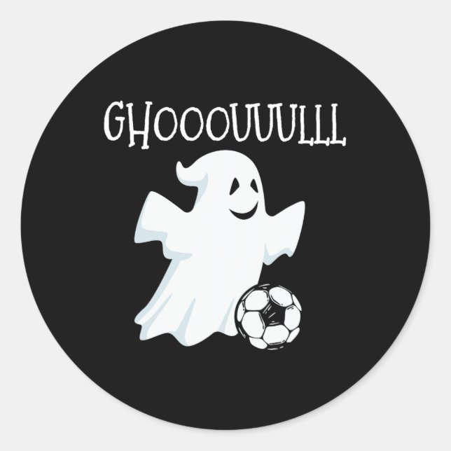 Pegatina Redonda Halloween del Fútbol Fantasma (Anverso)
