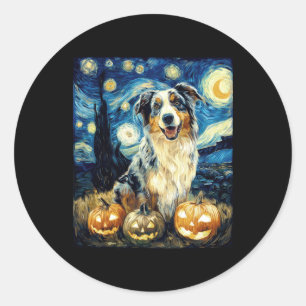 Pegatina Redonda Halloween del Pastor Australiano Cute Jack O Lant