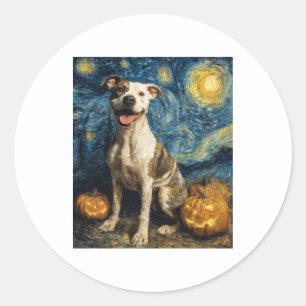 Pegatina Redonda Halloween del perro con el toro de pito Jack O Lan