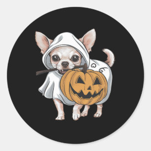Pegatina Redonda Halloween del perro fantasma de Chihuahua