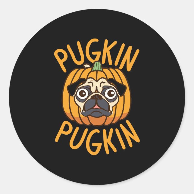 Pegatina Redonda Halloween del perro Pugkin Pug (Anverso)