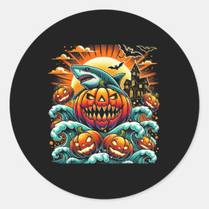 Pegatina Redonda Halloween del Tiburón Calabaza
