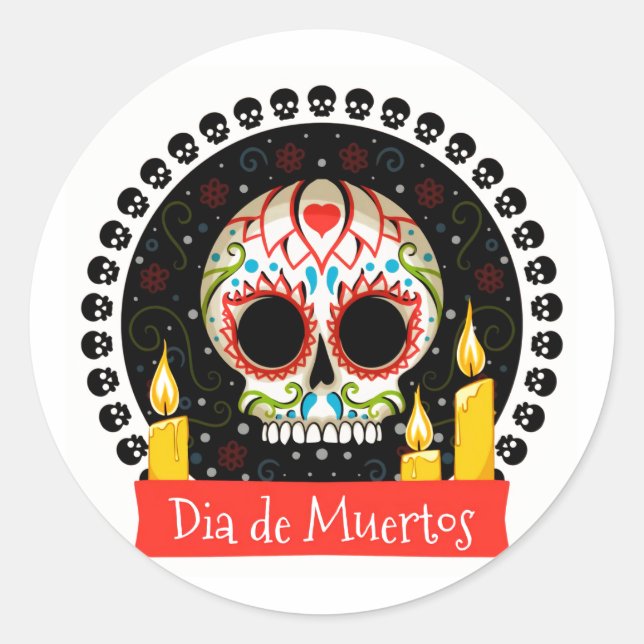 Pegatina Redonda Halloween Dia De Muertos (Anverso)