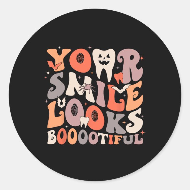 Pegatina Redonda Halloween Dientes divertidos Dentistas Fantasma Tu (Anverso)