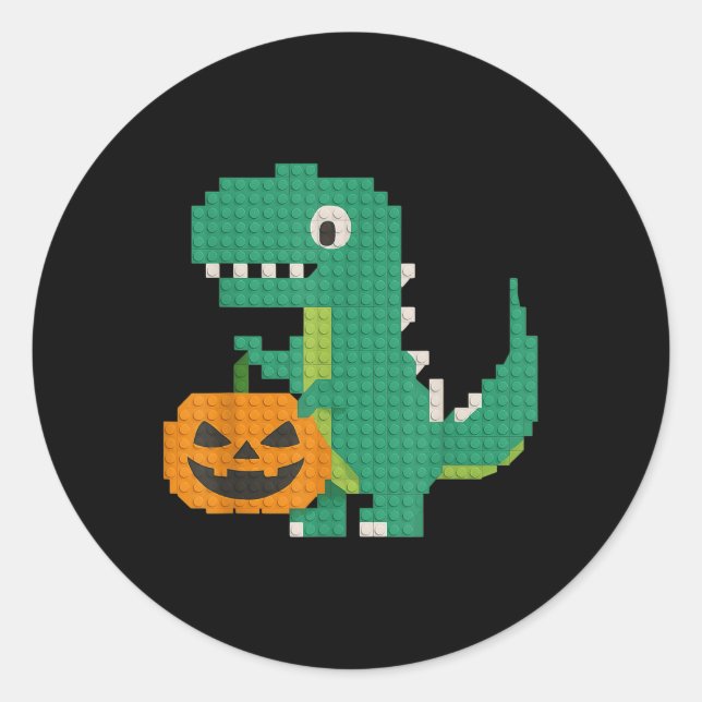 Pegatina Redonda Halloween Dinosaur Pumpkin Master Builder Block Br (Anverso)