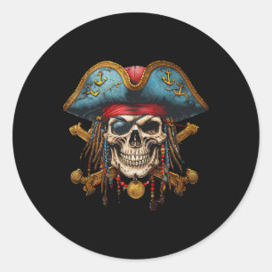 Pegatina Redonda Halloween - Disfraces de pirata Skull - Halloween