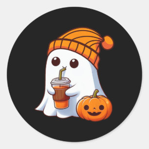 Pegatina Redonda Halloween Disfraces Fantasma Bebida Calabaza Hombr