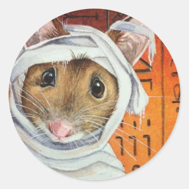 Pegatina Redonda Halloween Disstume Mummy Mouse Watercolor Art (Anverso)