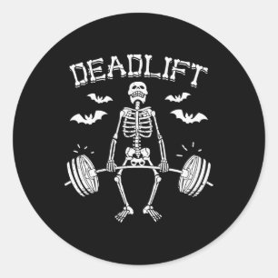 Pegatina Redonda Halloween divertida dice Skeleton Barbell Gym Work