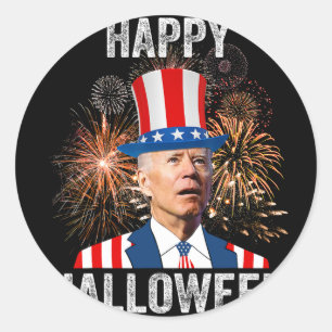 Pegatina Redonda Halloween Divertido Feliz 4 De Julio Anti Joe Bide