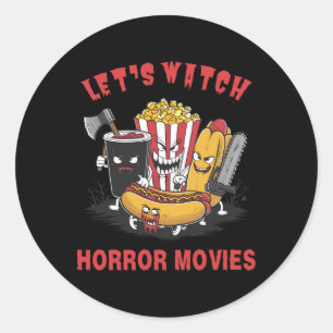 Pegatina Redonda Halloween divertido vamos a ver películas de terro
