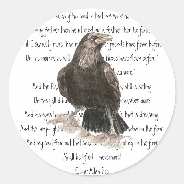 Pegatina Redonda Halloween, Edgar Allen Poe, Raven, Nevermore (Anverso)
